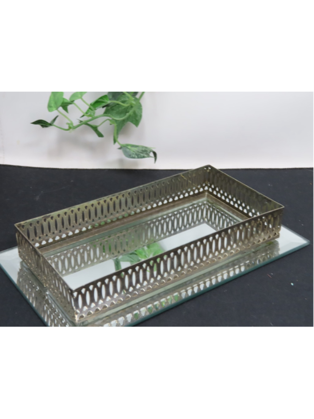 Vintage Art Deco Mirrored Jewelry Dresser Glass Vanity Tray Organizer